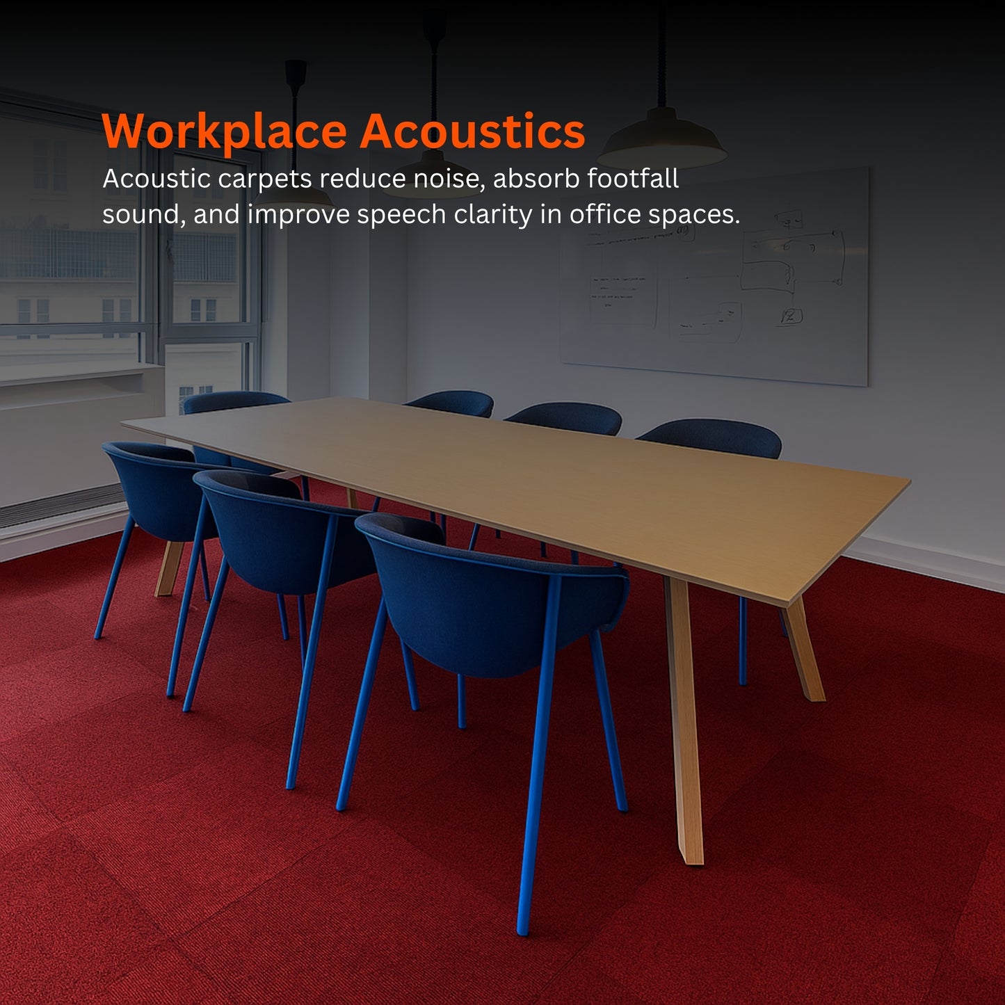 Acoustic Carpet Tiles | 50x50 cm | Red | 64 Sq Ft