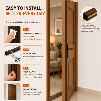 Soundproofing Rubber Seal for Doors & Windows | Self Adhesive | Brown