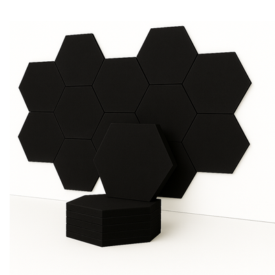 MMT Acoustix® HexaFelt Bevelled Acoustic Panels, Luxury Sound Absorbing Felt Wall Panels for Home, Office & Studios | VOC Free, 30×30 cm, NRC 0.90 | Pack of 8 | Piano Black Colour