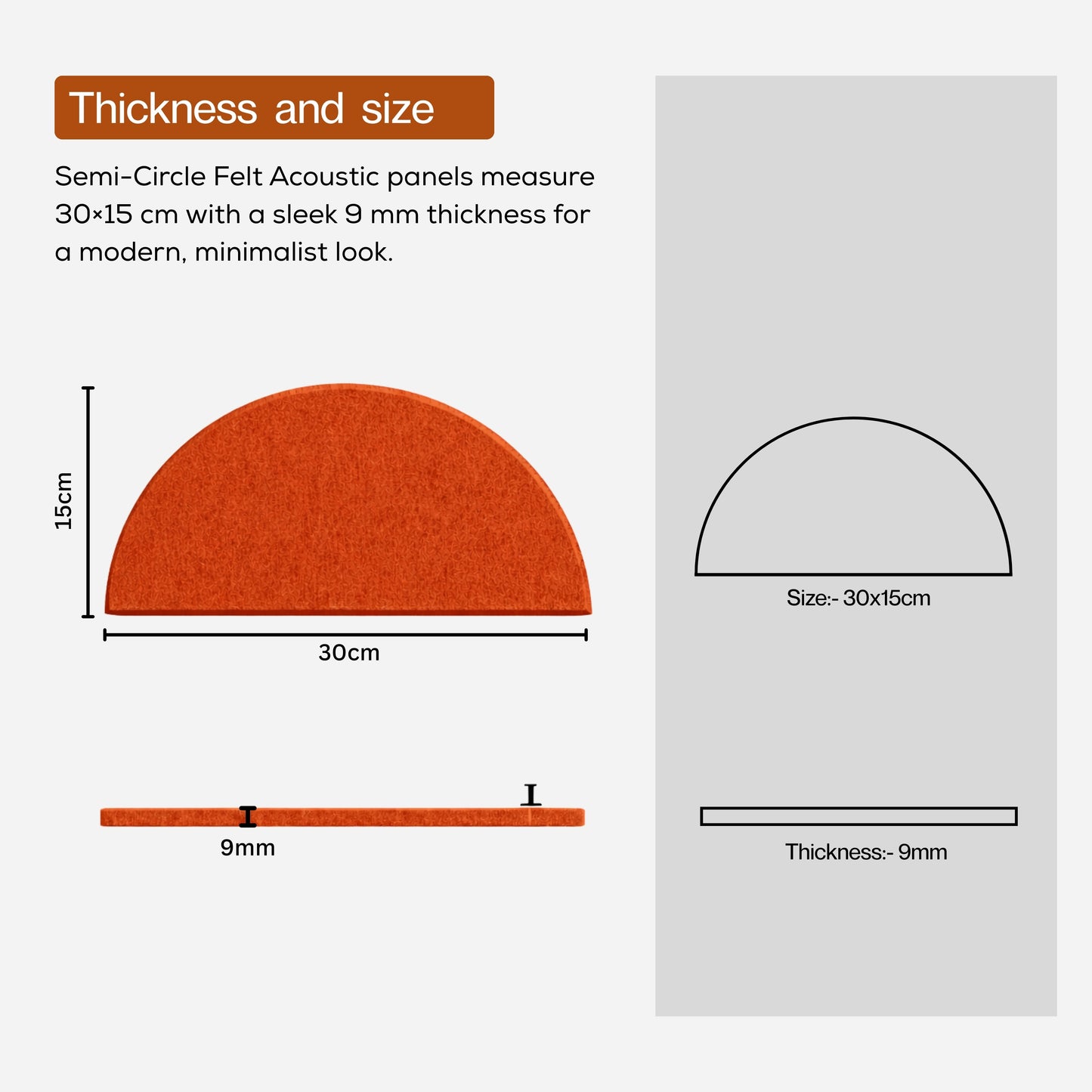 Semi-Circle Felt Acoustic Panels 48”x48” | Rust | 32 Pcs