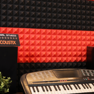 Pyramid Acoustic Foam Panel | 6x3 Feet | Flame Red | 1 Roll