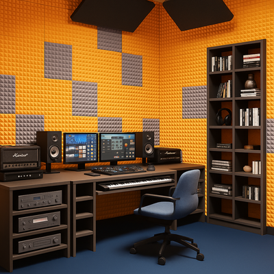 Pyramid Acoustic Foam Panel 1" | 1 X 1 Feet | Stone White & MMT Orange