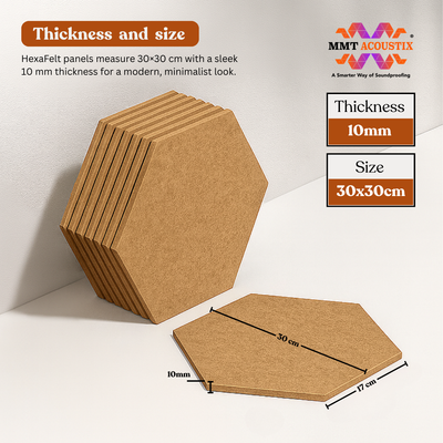 MMT Acoustix® HexaFelt Bevelled Acoustic Panels, Luxury Sound Absorbing Felt Wall Panels for Home, Office & Studios | VOC Free, 30×30 cm, NRC 0.90 | Pack of 8 |  Sand