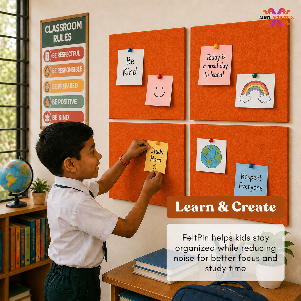 FeltPin Acoustic Bulletin Board 1 x 1 Feet | Carrot