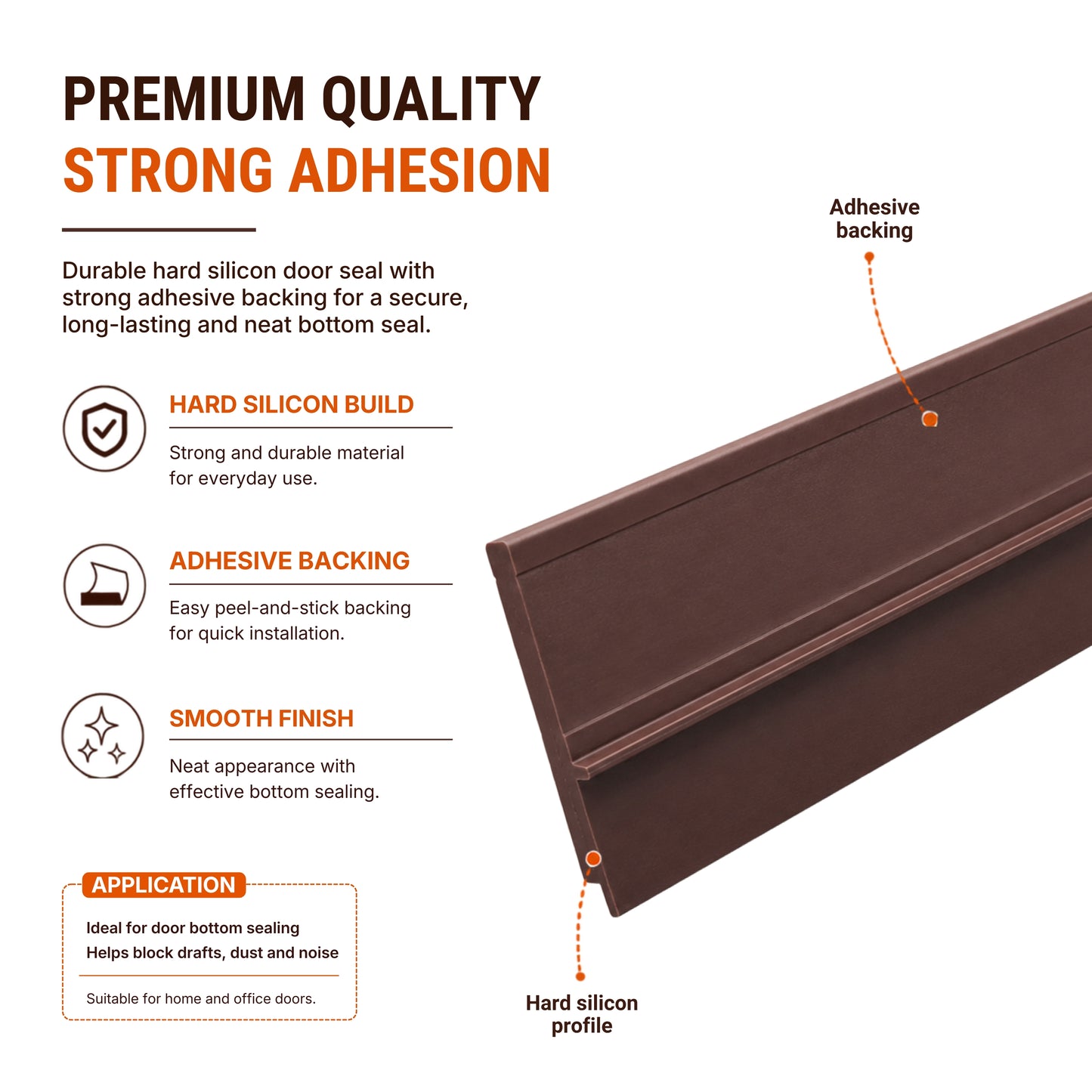 Door Bottom Seal | Hard Silicone, Self Adhesive | 39 x 1.5 Inches