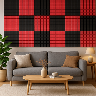 Turbo Acoustic Foam Panel 2" | 1 x 1 Feet | Pro Charcoal & Flame Red
