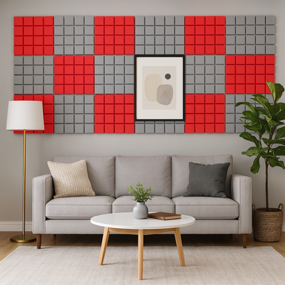 Turbo Acoustic Foam 1x1 ft, Stone White + Flame Red