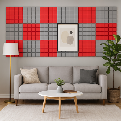 Turbo Acoustic Foam Panel 2" | 1 X 1 Feet | Stone White + Flame Red