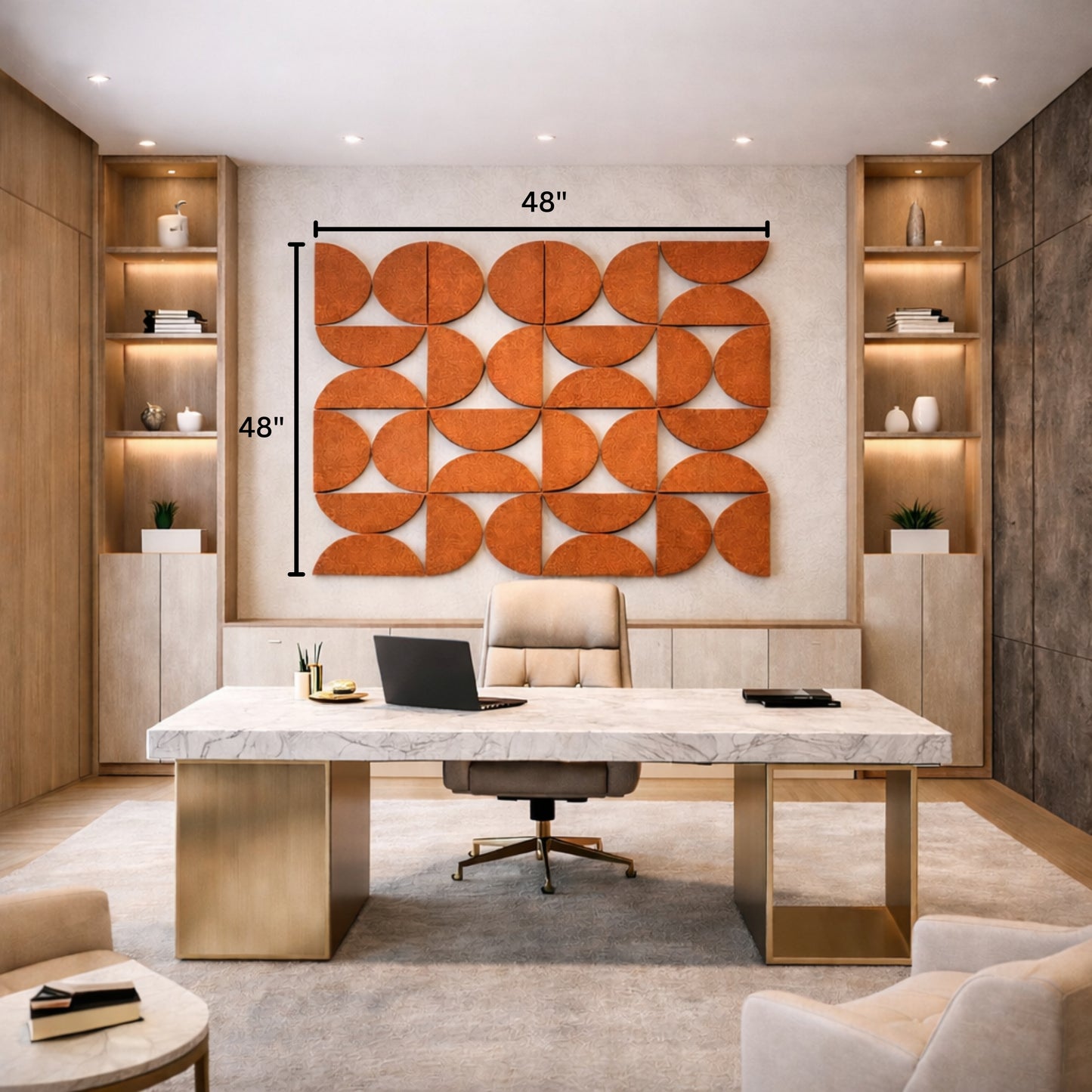 Semi-Circle Felt Acoustic Panels 48”x48” | Rust | 32 Pcs