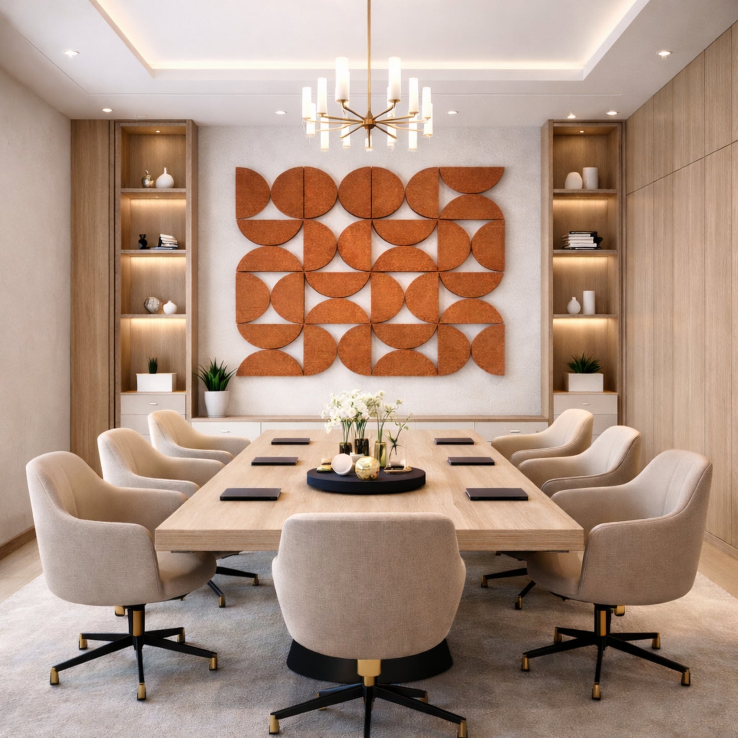 Semi-Circle Felt Acoustic Panels 48”x48” | Rust | 32 Pcs