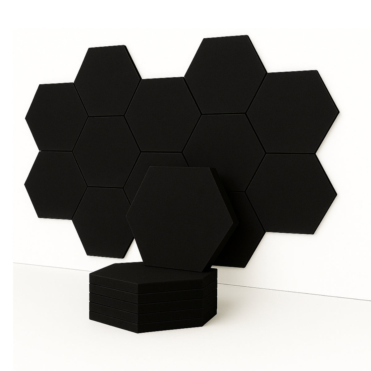 HexaFelt Bevelled Acoustic Panels | Piano Black | 7 Pcs