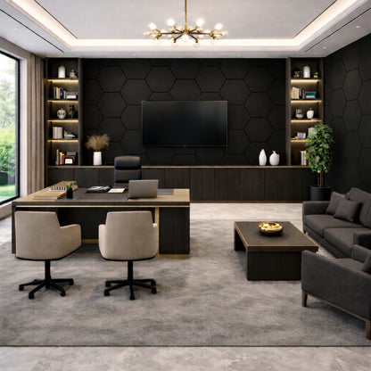 HexaFelt Bevelled Acoustic Panels | Piano Black | 7 Pcs