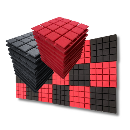 Turbo Acoustic Foam 1x1 ft, Charcoal + Flame Red