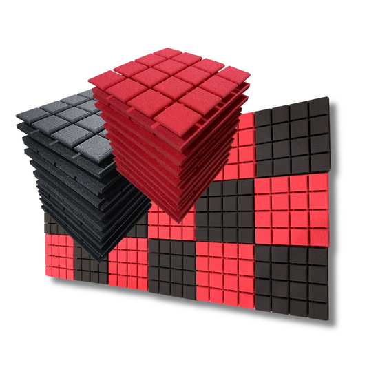 Turbo Acoustic Foam 1x1 ft, Charcoal + Flame Red