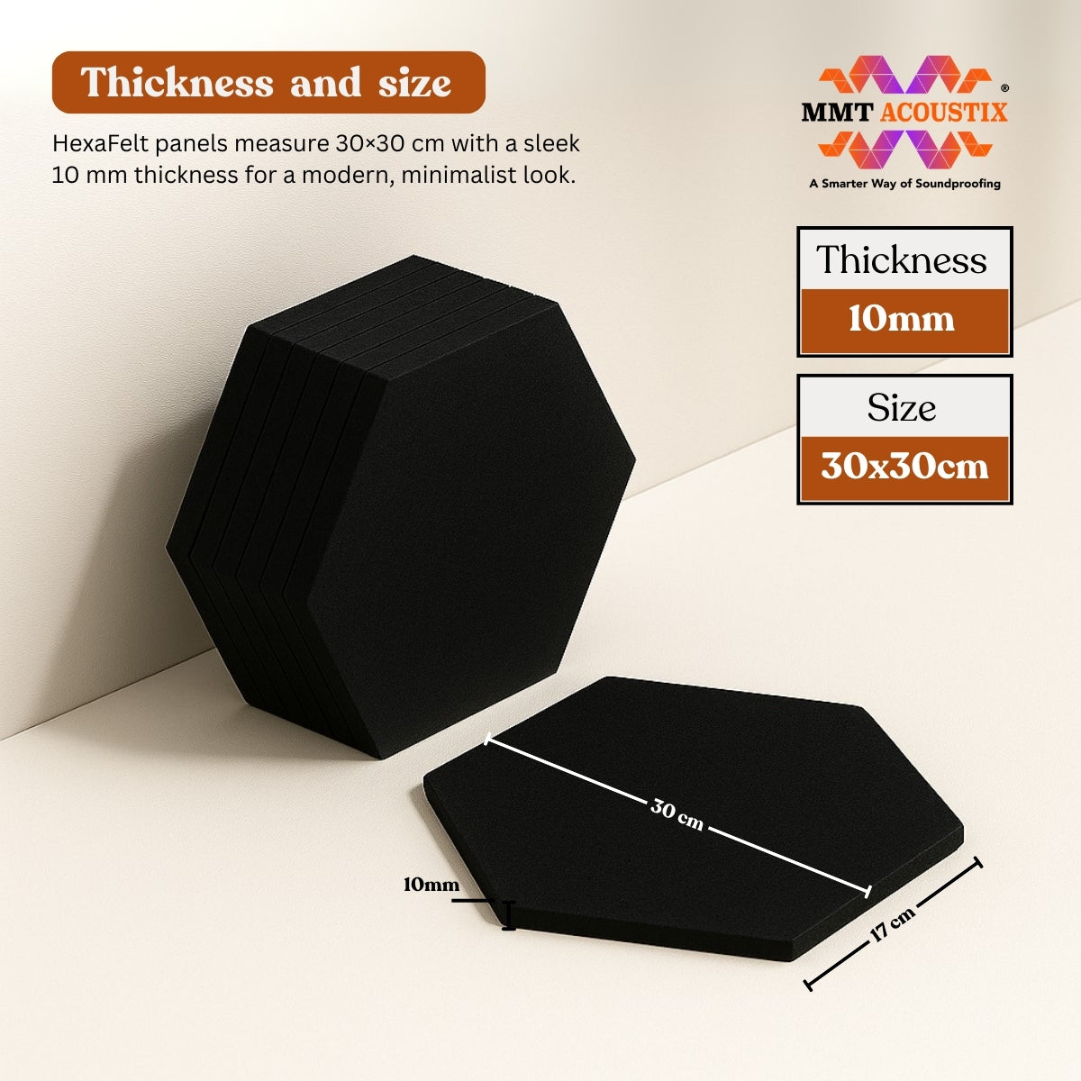 HexaFelt Bevelled Acoustic Panels | Piano Black | 7 Pcs