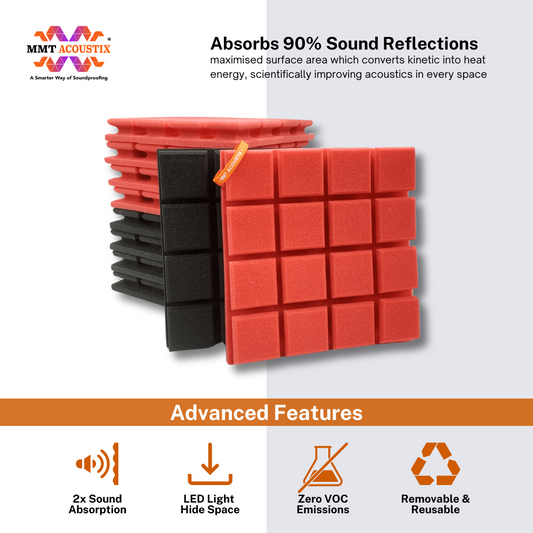 Turbo Acoustic Foam 1x1 ft, Charcoal + Flame Red
