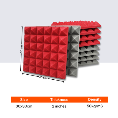 Pyramid Acoustic Foam Panel 2" | 1 X 1 Feet | Stone White & Flame Red