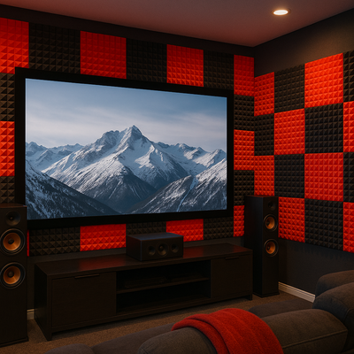 Pyramid Acoustic Foam Panel 1" | 1 X 1 feet | Pro Charcoal & Flame Red