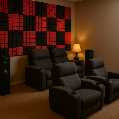 Turbo Acoustic Foam Panel 2" | 1 x 1 Feet | Pro Charcoal & Flame Red