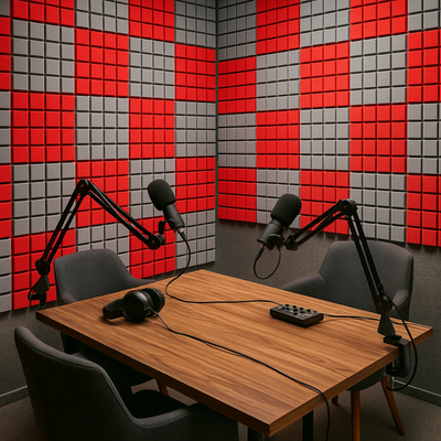 Turbo Acoustic Foam Panel 2" | 1 X 1 Feet | Stone White + Flame Red