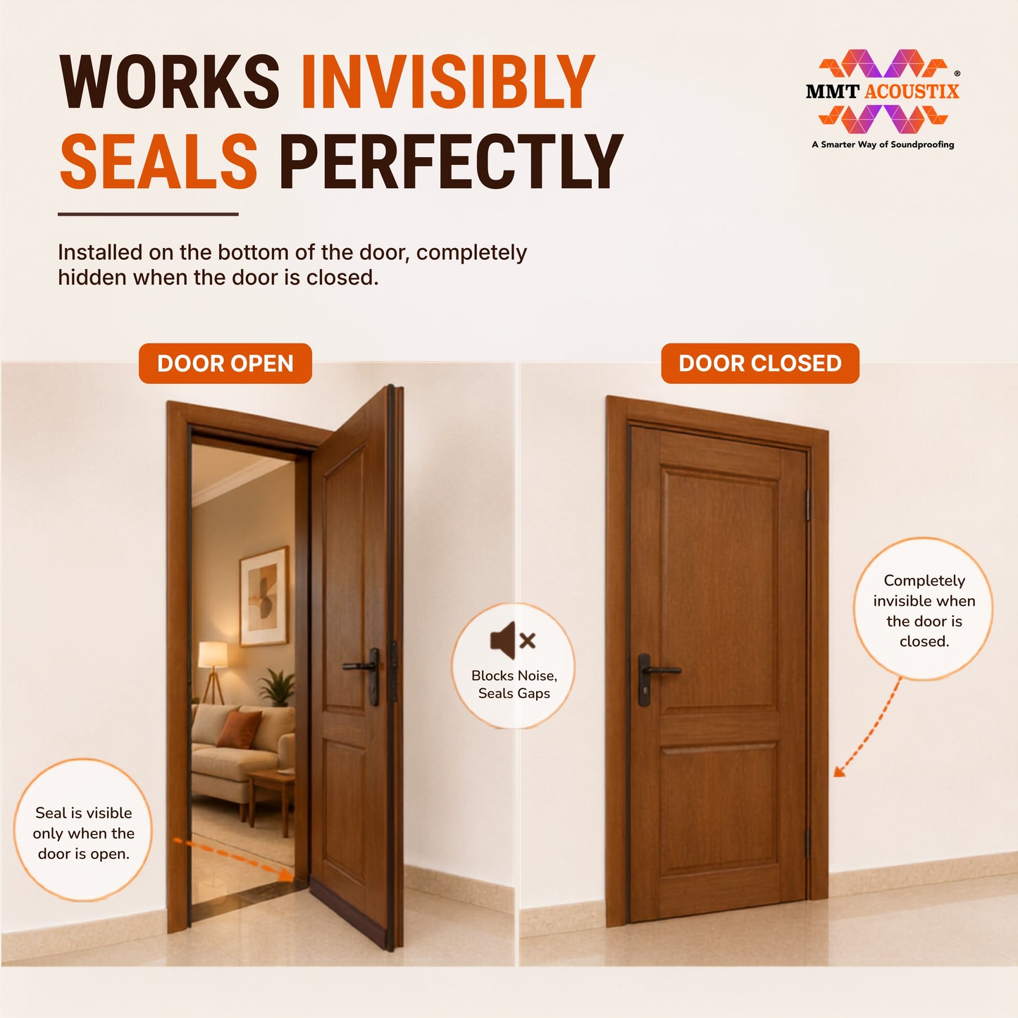 Door Bottom Seal | Hard Silicone, Self Adhesive | 39 x 1.5 Inches