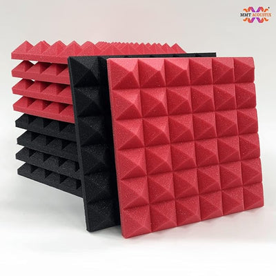 Pyramid Acoustic Foam Panel 2" | 1 x 1 Feet | Pro Charcoal & Flame Red