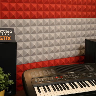 Pyramid Acoustic Foam Panel 2" | 1 X 1 Feet | Stone White & Flame Red