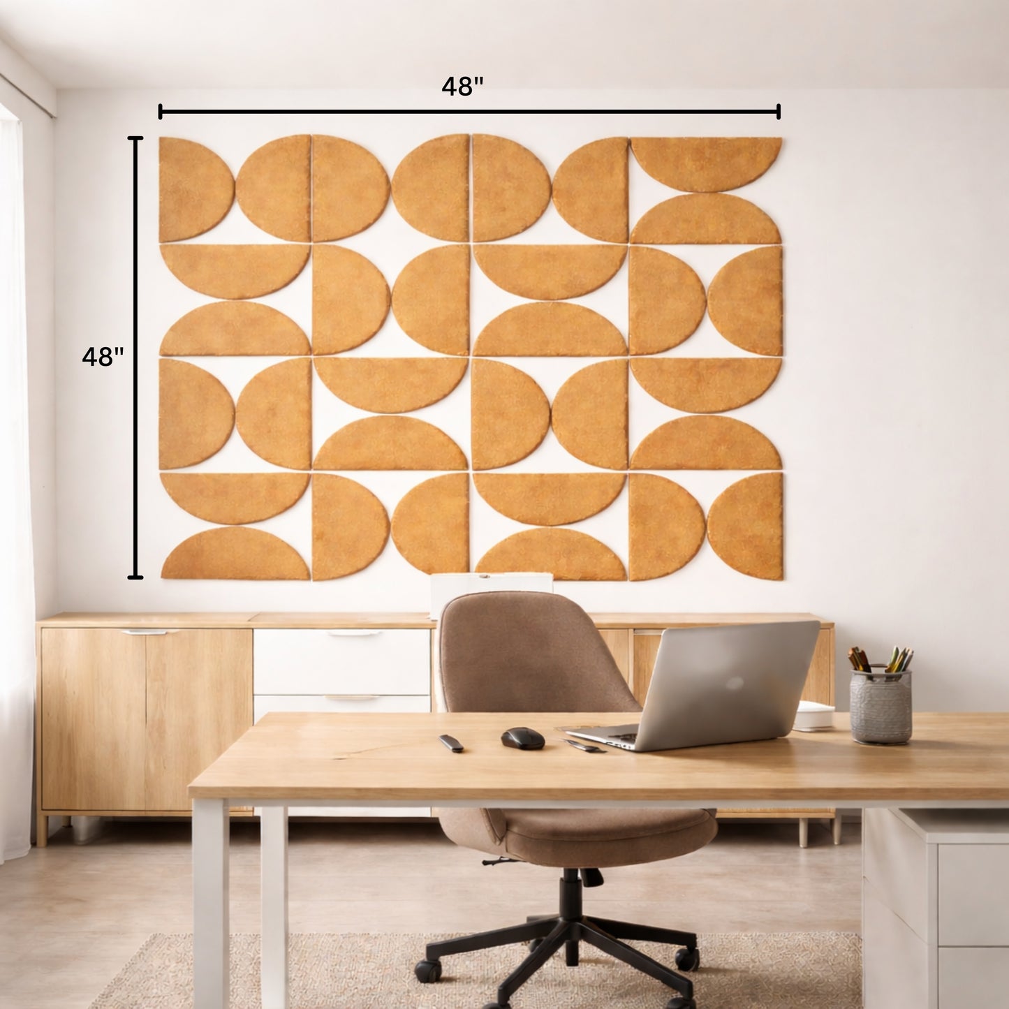 Semi-Circle Felt Acoustic Panels 48”x48” | Camel  | 32 Pcs
