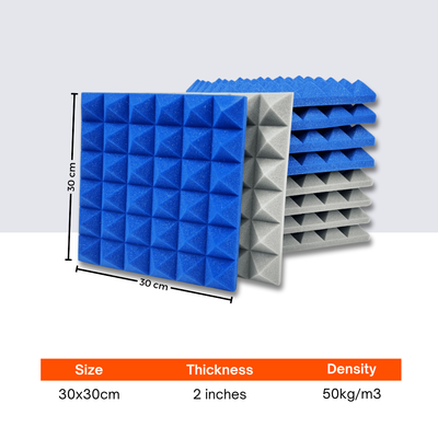 Pyramid Acoustic Foam Panel 2" | 1 X 1 Feet | Stone White & European Blue