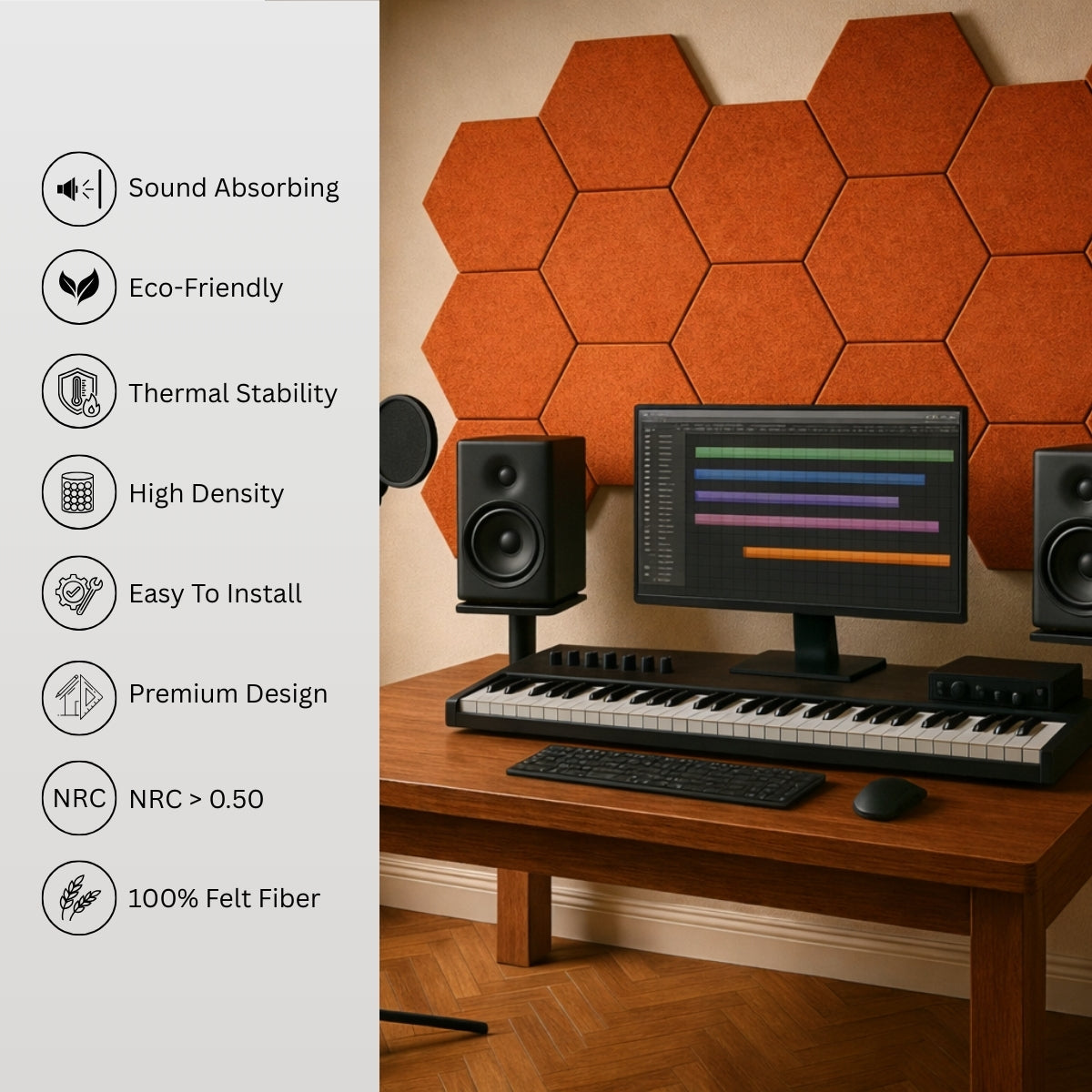 HexaFelt Bevelled Acoustic Panels | Rust | 7 Pcs