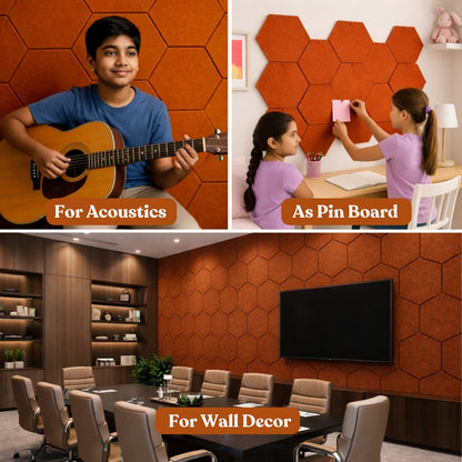 HexaFelt Bevelled Acoustic Panels | Rust | 7 Pcs