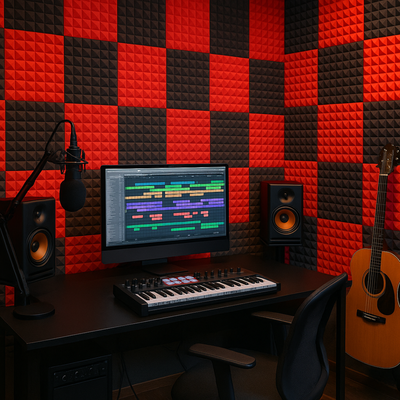 Pyramid Acoustic Foam Panel 1" | 1 X 1 feet | Pro Charcoal & Flame Red