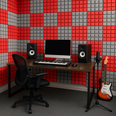 Turbo Acoustic Foam Panel 2" | 1 X 1 Feet | Stone White + Flame Red