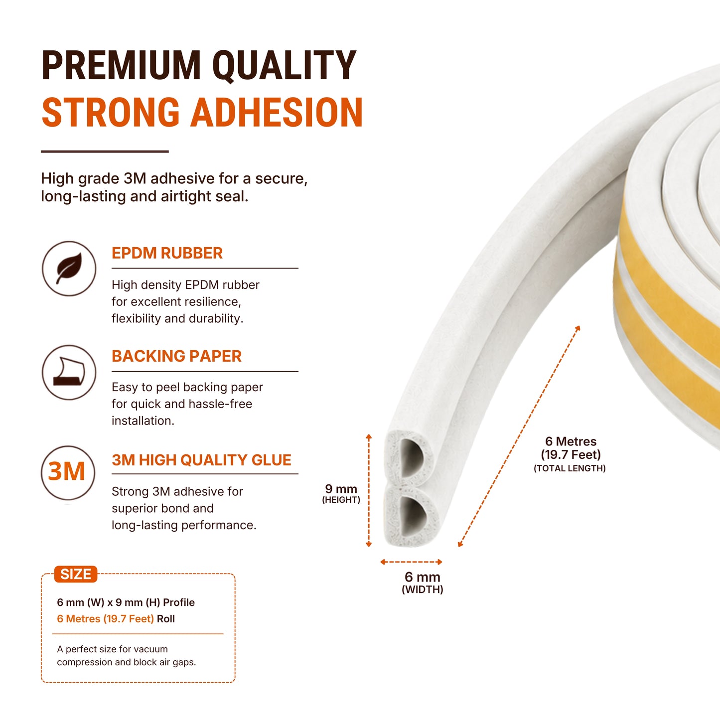 Soundproofing Rubber Seal for Doors & Windows | Self Adhesive | White