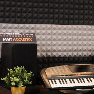 Pyramid Acoustic Foam Panel 2" | 1 X 1 Feet | Stone White & Pro Charcoal