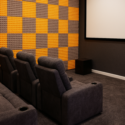 Pyramid Acoustic Foam Panel 1" | 1 X 1 Feet | Stone White & MMT Orange