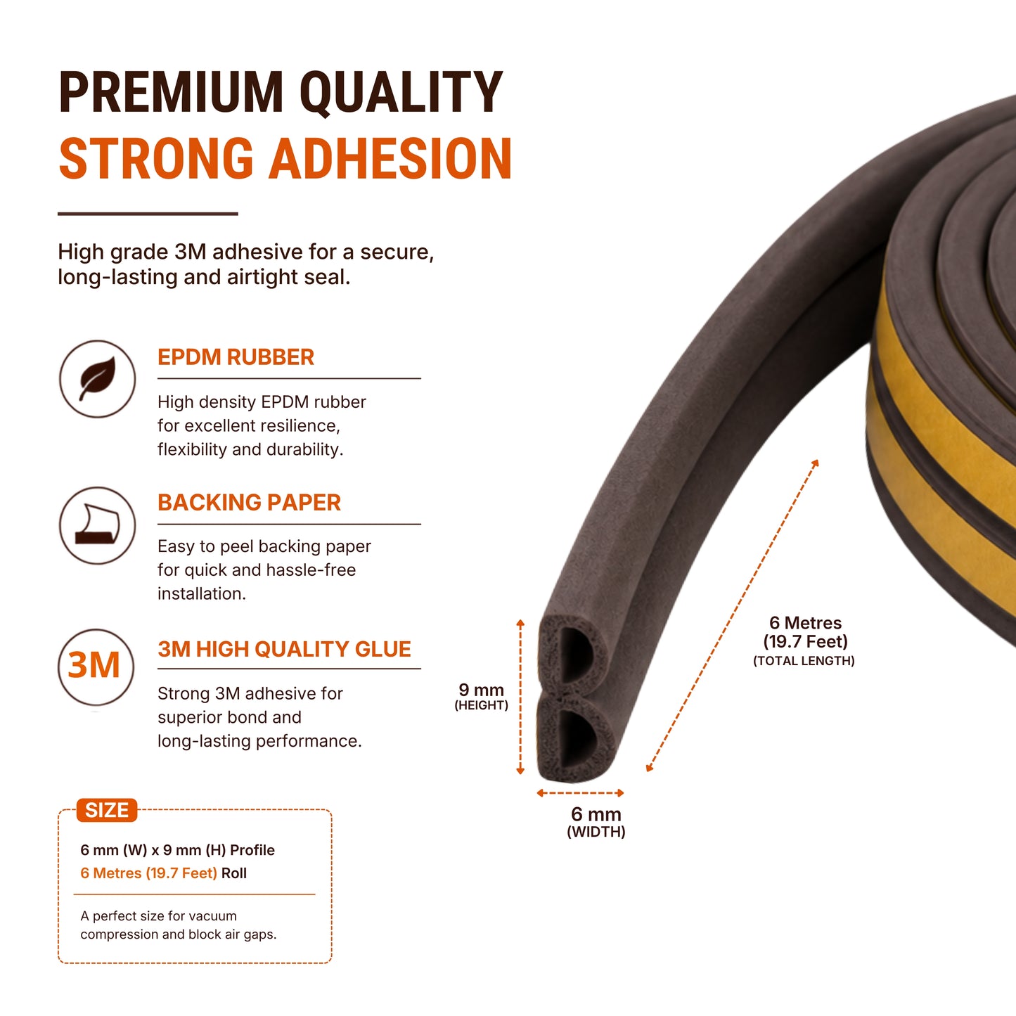 Soundproofing Rubber Seal for Doors & Windows | Self Adhesive | Brown