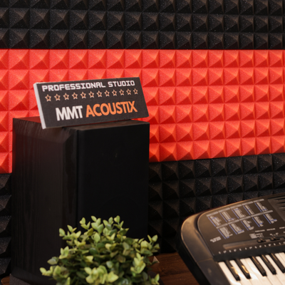 Pyramid Acoustic Foam Panel 1" | 1 X 1 feet | Pro Charcoal & Flame Red