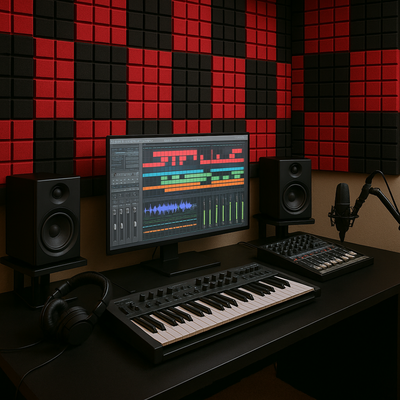 Turbo Acoustic Foam Panel 2" | 1 x 1 Feet | Pro Charcoal & Flame Red