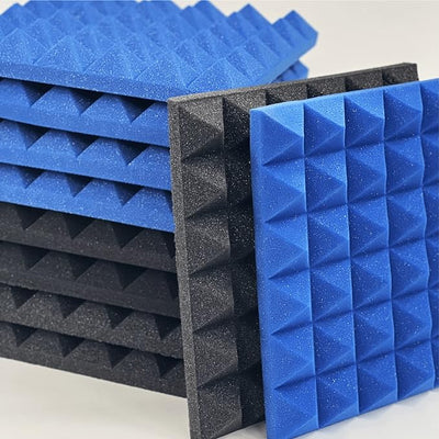 Pyramid Acoustic Foam Panel 2" | 1 x 1 Feet | Pro Charcoal & European Blue