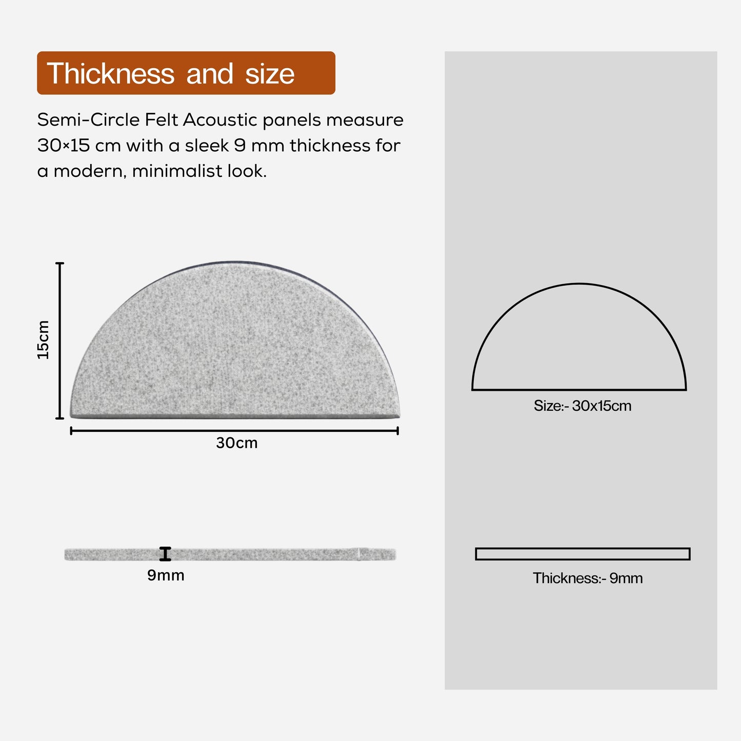 Semi-Circle Felt Acoustic Panels 48”x48” | Pumice | 32 Pcs