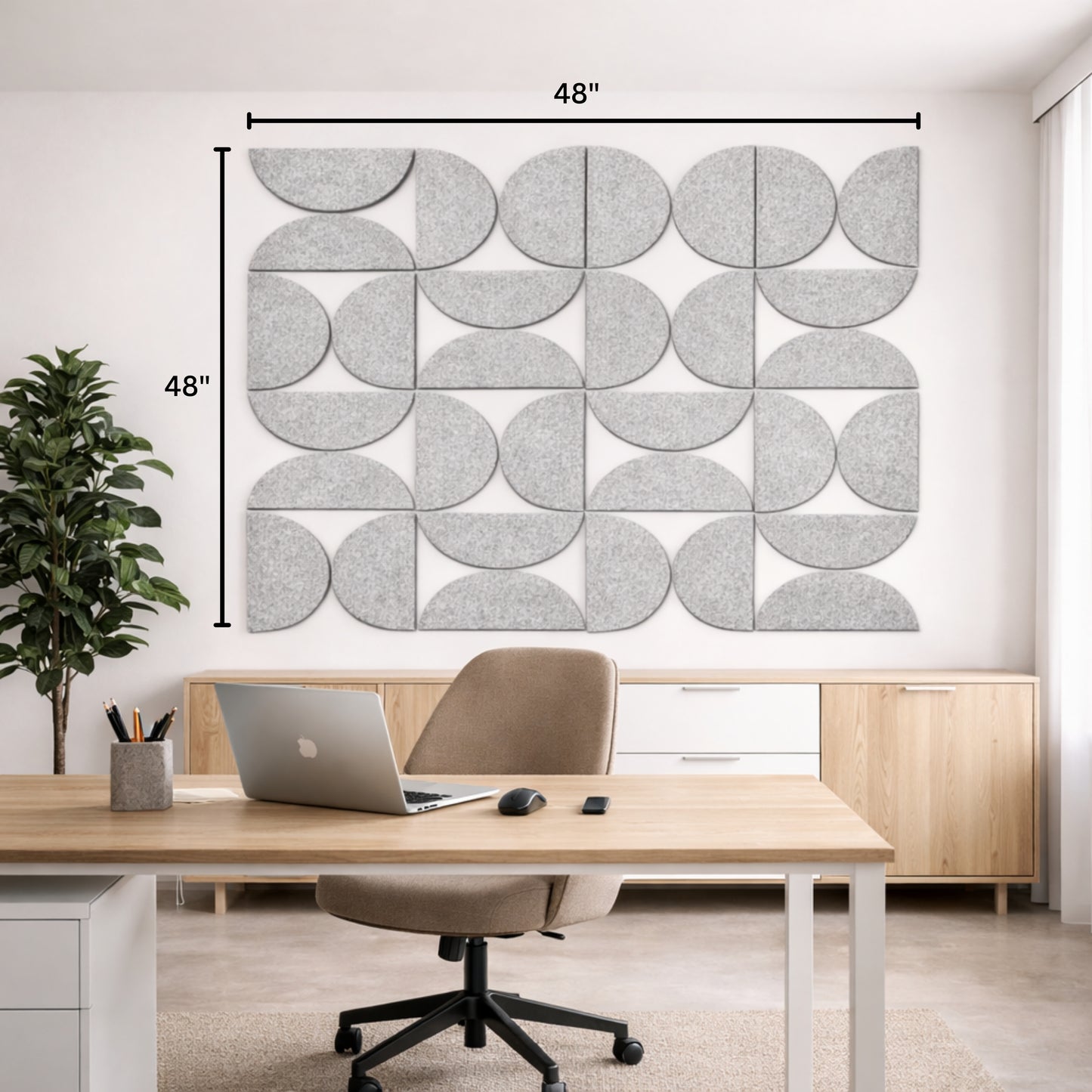 Semi-Circle Felt Acoustic Panels 48”x48” | Pumice | 32 Pcs