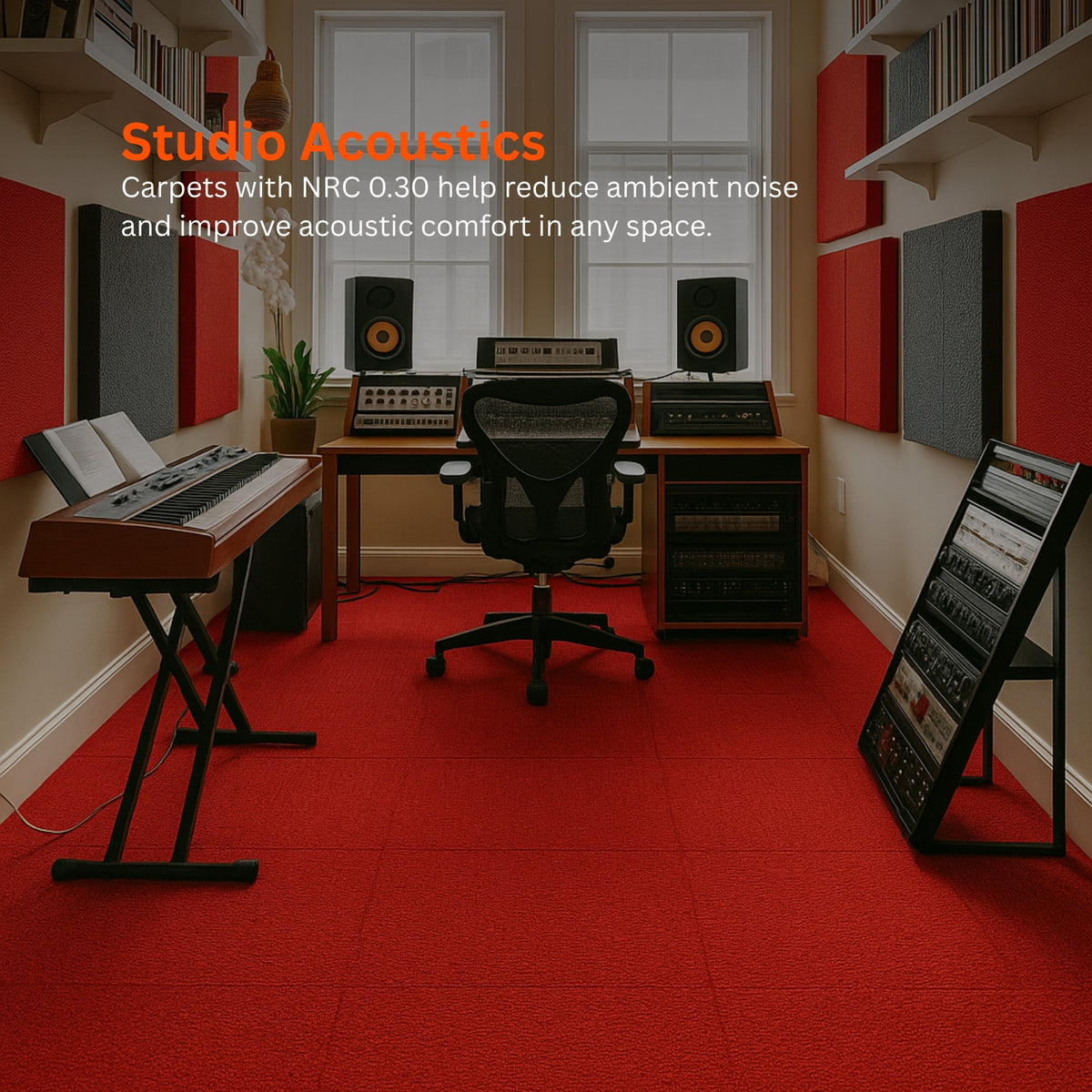 Acoustic Carpet Tiles | 50x50 cm | Rose Madder | 64 Sq Ft