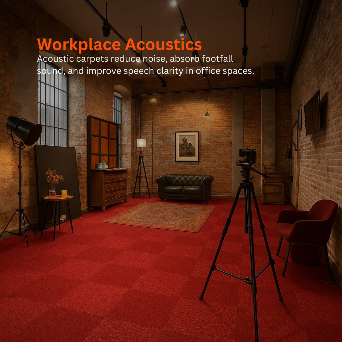 Acoustic Carpet Tiles | 50x50 cm | Rose Madder | 64 Sq Ft