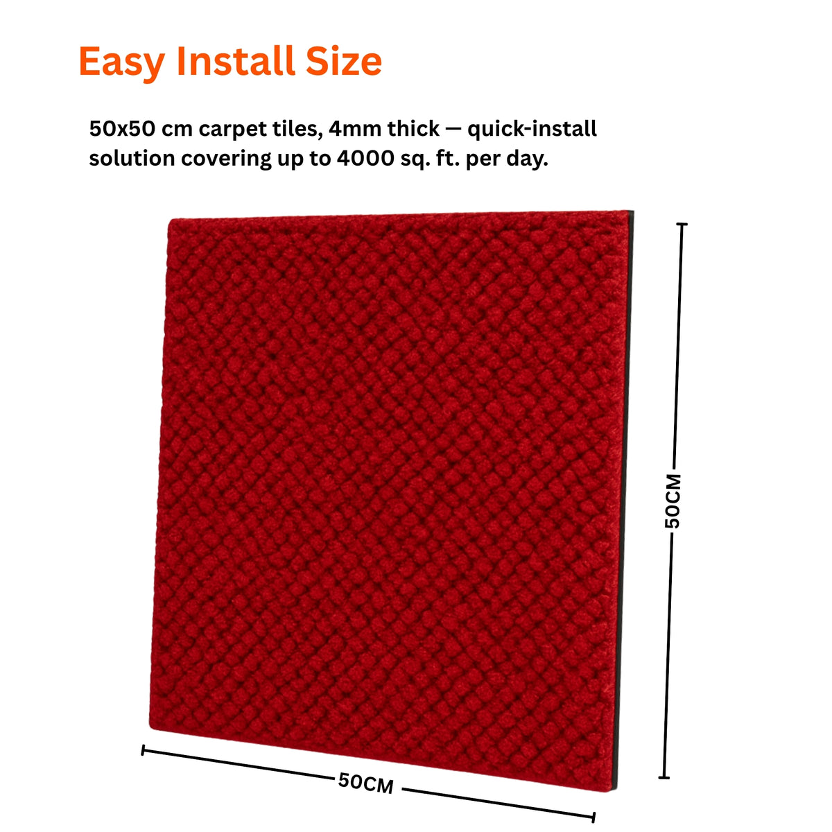 Acoustic Carpet Tiles | 50x50 cm | Rose Madder | 64 Sq Ft