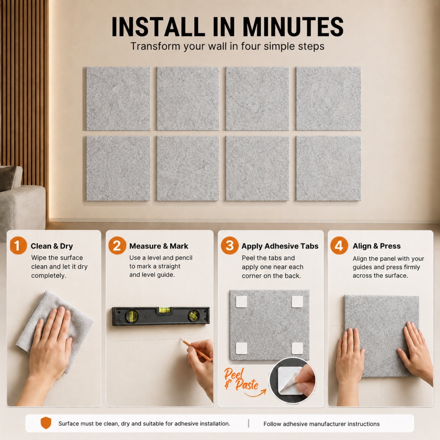Felt PET Acoustic Panel | Office & Home Acoustics  | Pumice