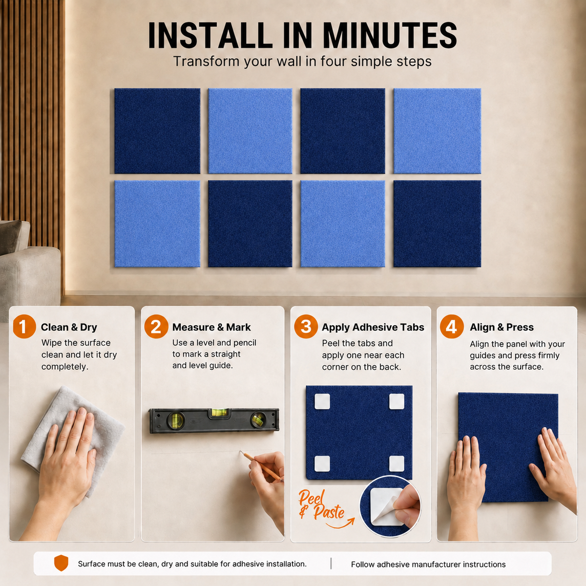 Felt PET Acoustic Panel | Office & Home Acoustics | Arctic Blue