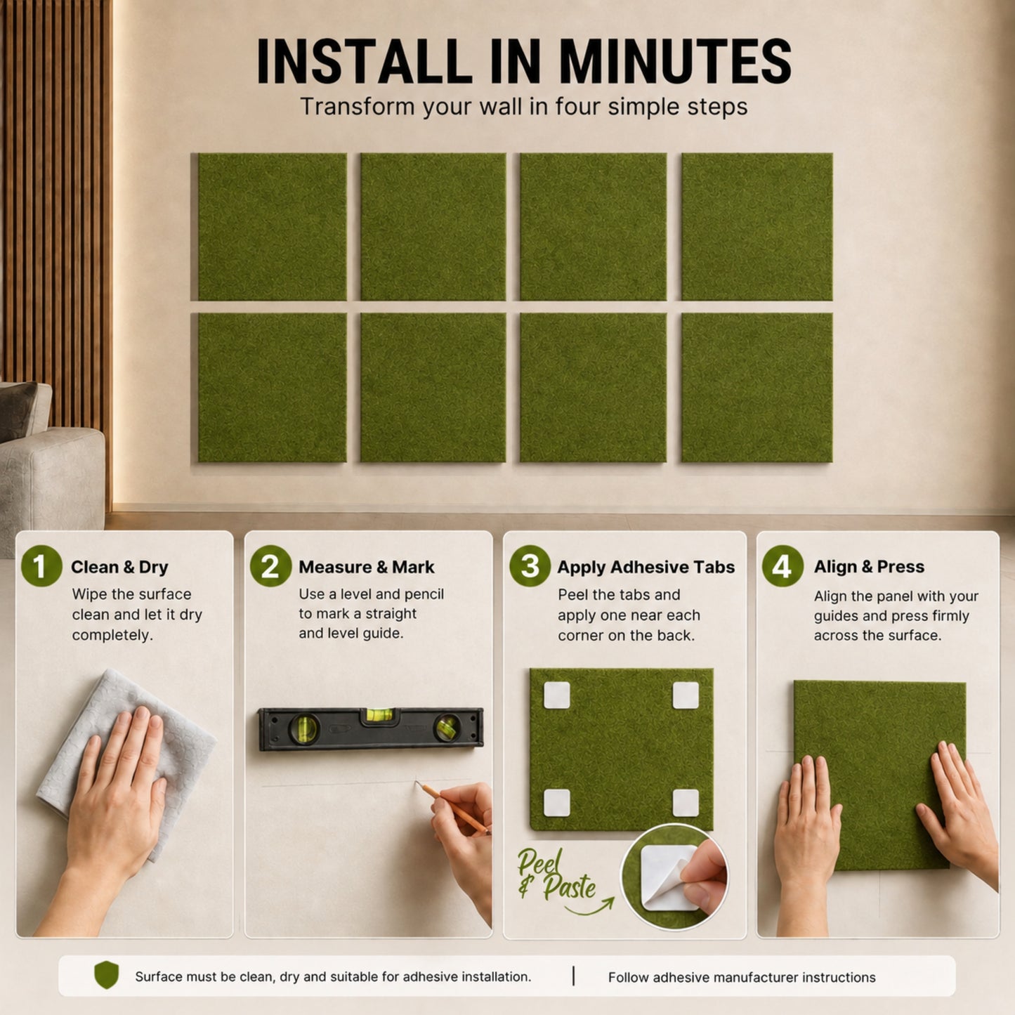 Felt PET Acoustic Panel | Office & Home Acoustics  | Olive