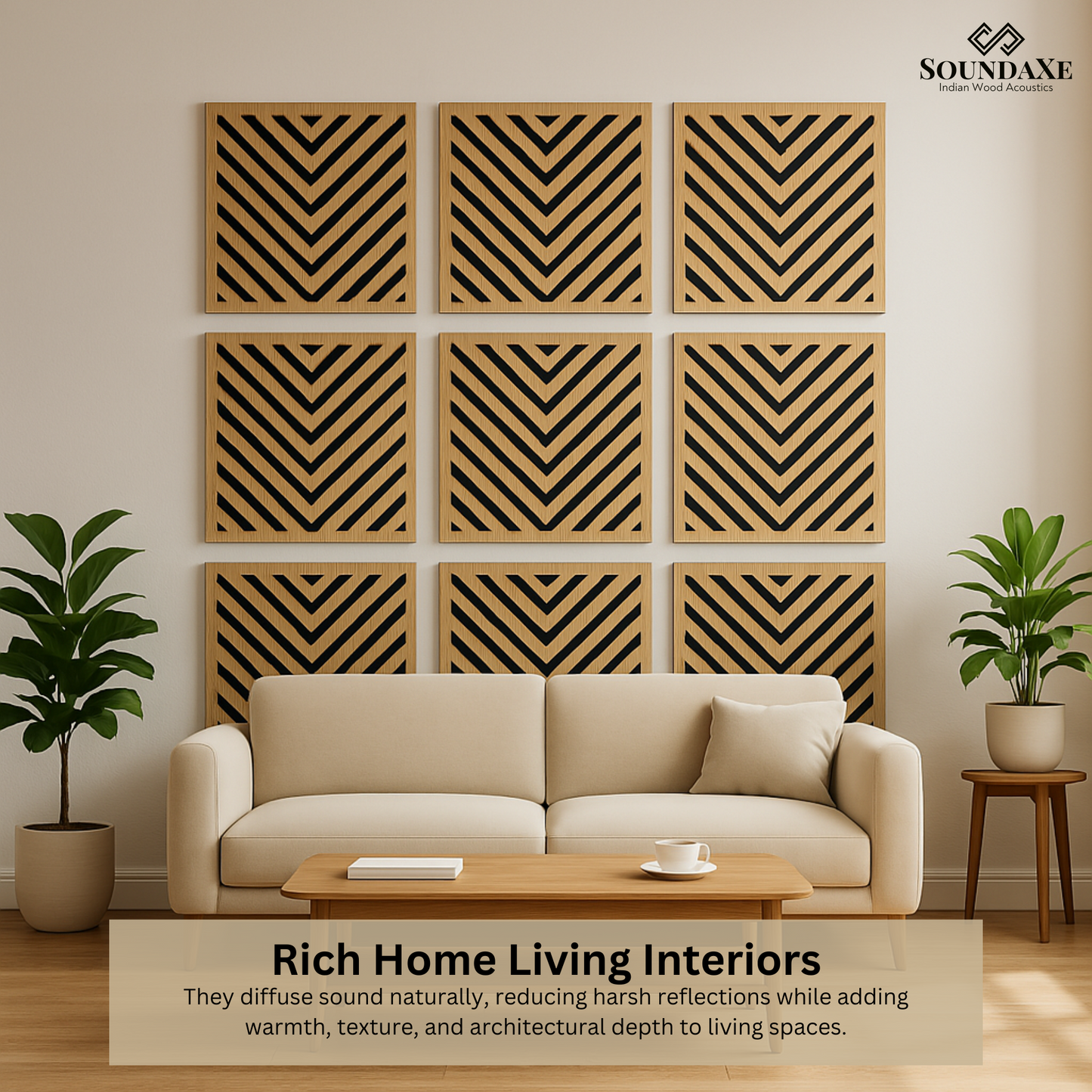 SoundaXe® Vertigo Acoustic Panels, 2x2 Ft, Douglas Pine