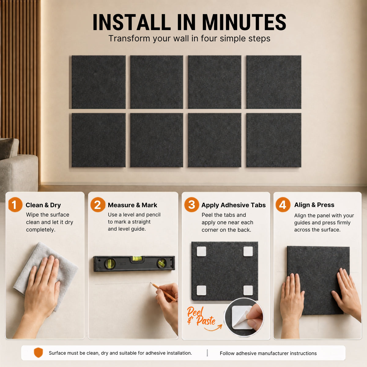 Felt PET Acoustic Panel | Office & Home Acoustics | Ash